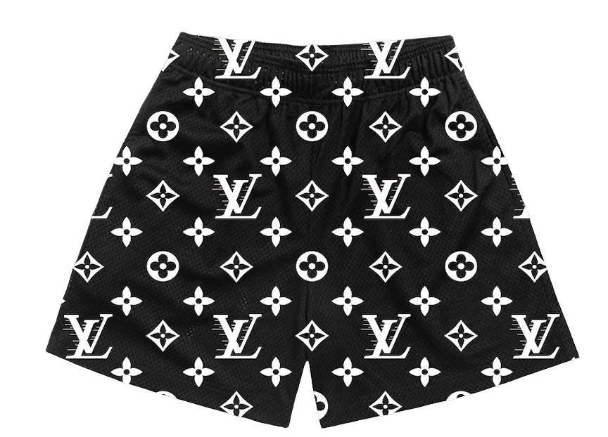 BLACK WHITE L V SHORTS