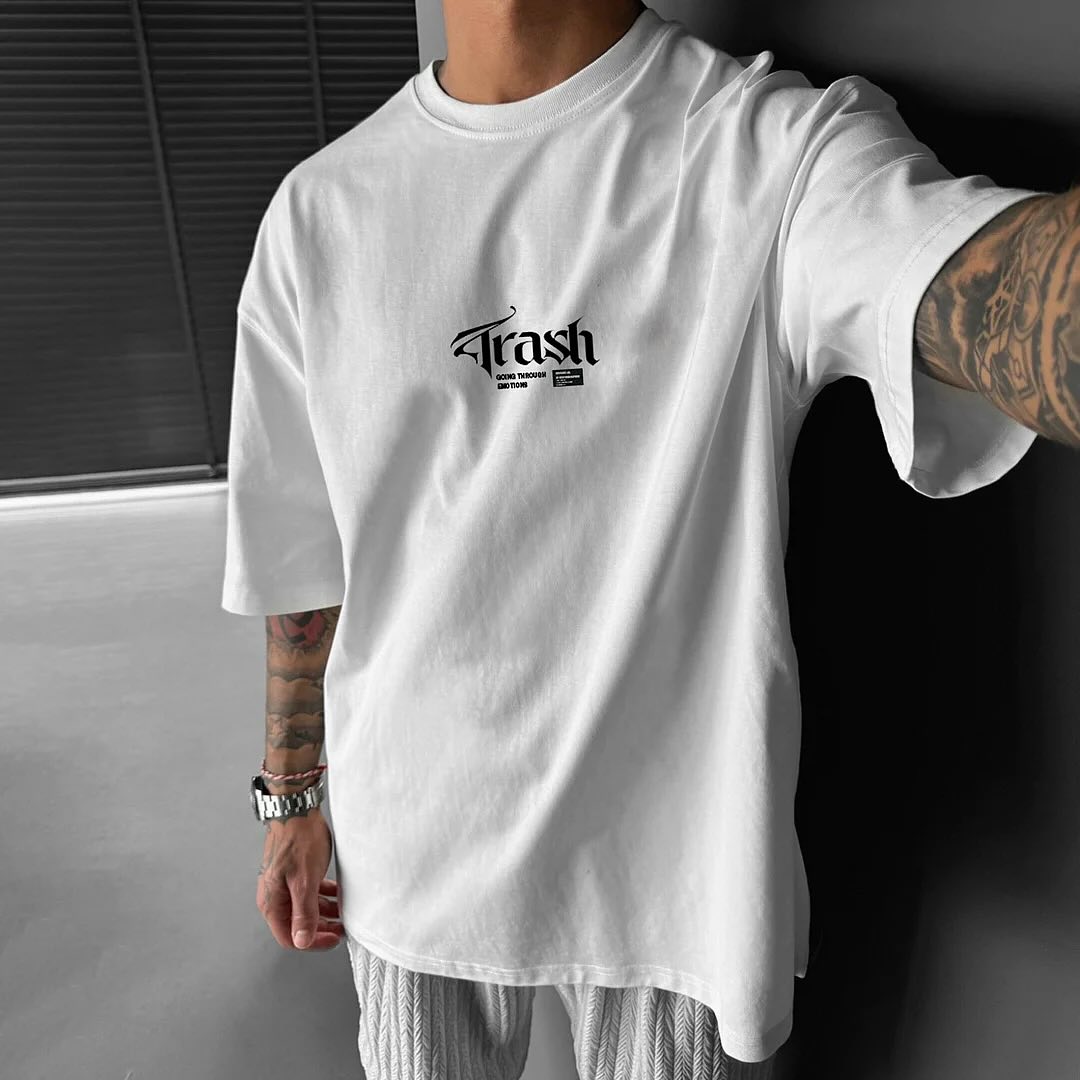 Men's white trend cotton T-shirt