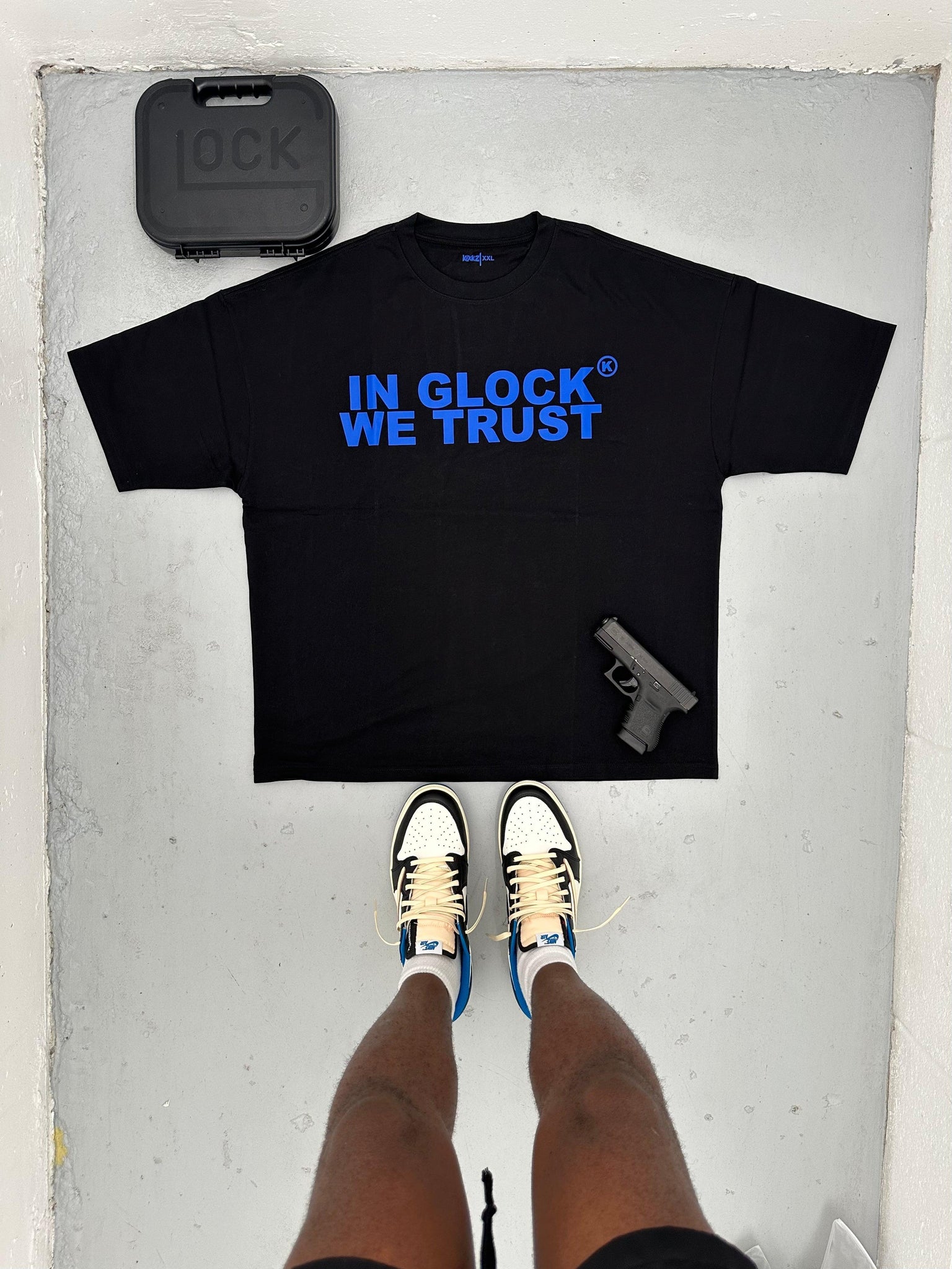 IN GLOCK WE TRUST OVERSIZED TEE (Blue beatles)