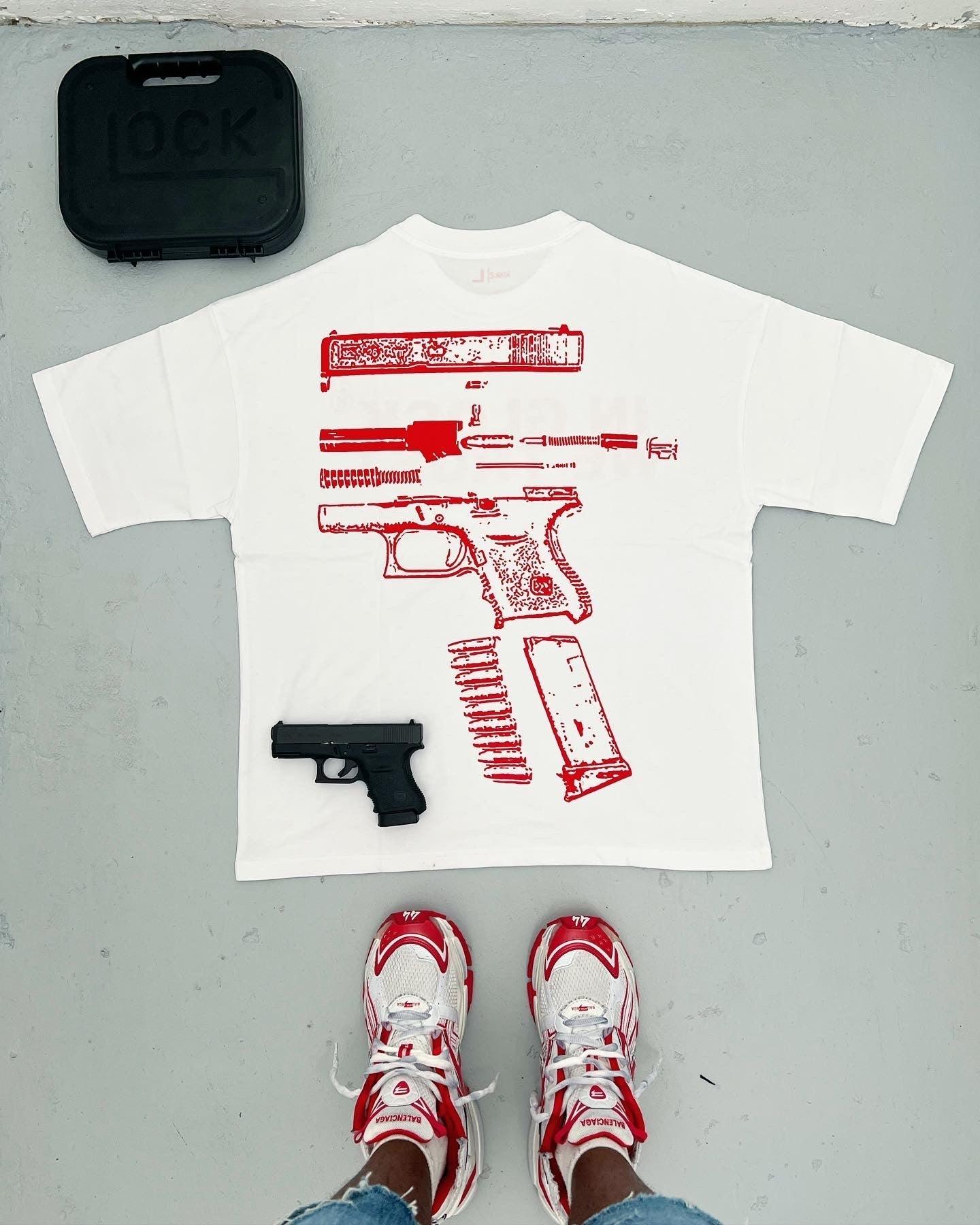 IN GLOCK WE TRUST OVERSIZED TEE (red)